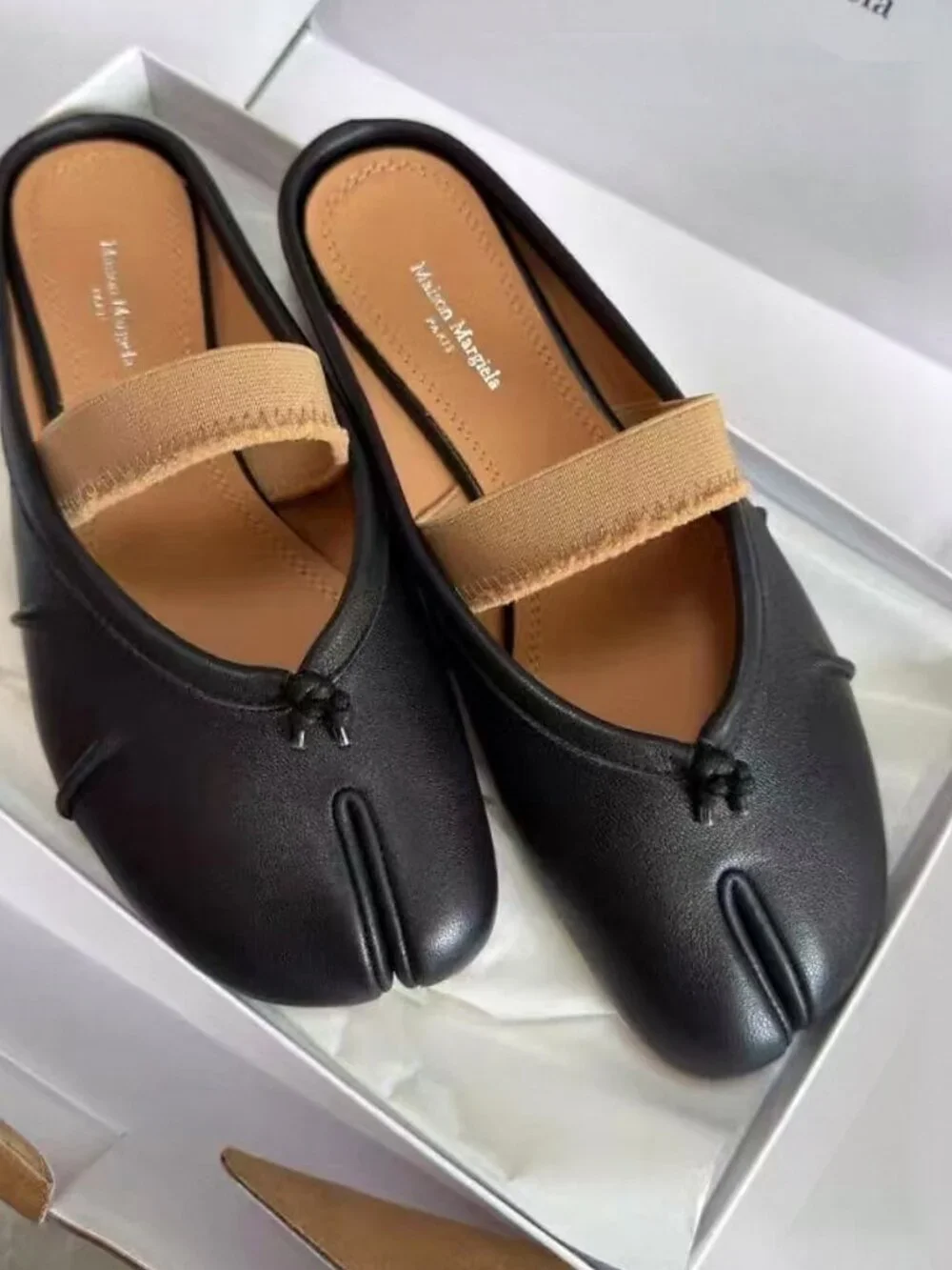 Maison Margiela Black Lambskin Tabi Split Toe Mule Slides